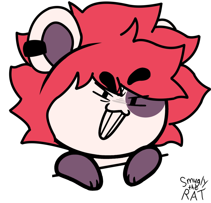 absurd_res anthro bear chibi chikn_nuggit ear_piercing ear_ring english_text eye_spot eyebrows fur giant_panda grin hair half-closed_eyes hi_res male mammal multicolored_body multicolored_fur narrowed_eyes piercing purple_body purple_fur raised_eyebrow red_hair ring_piercing rysoka smile smuglytherat solo sticker text two_tone_body two_tone_fur white_body white_fur