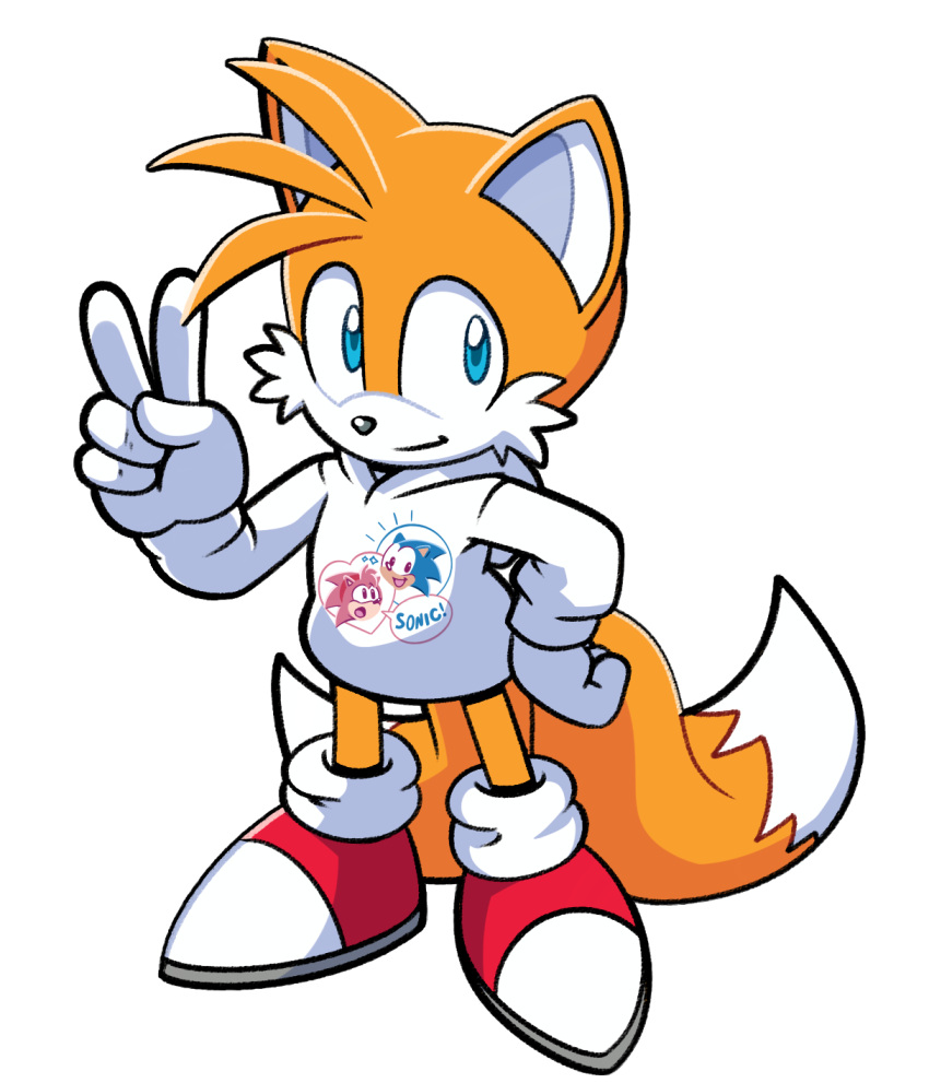 2_tails 5_fingers alpha_channel anthro black_nose blue_eyes blue_pupils canid canine cheek_tuft classic_amy_rose classic_sonic classic_sonic_(universe) closed_smile clothing countershading dipstick_tail eulipotyphlan facial_tuft fingers footwear fox fur gesture glistening glistening_nose hair hand_gesture hand_on_hip head_tuft heart_symbol hedgehog hi_res hoodie hyoumaru long_tail male mammal markings miles_prower mouth_closed multi_tail multicolored_clothing multicolored_footwear multicolored_shoes orange_body orange_ears orange_fur orange_hair orange_tail pose pupils red_clothing red_footwear red_shoes sega shoes simple_background smile solo sonic_the_hedgehog sonic_the_hedgehog_(series) standing tail tail_markings topwear transparent_background tuft two_tone_clothing two_tone_footwear two_tone_shoes v_sign white_body white_clothing white_countershading white_footwear white_fur white_hoodie white_inner_ear white_shoes white_tail white_topwear