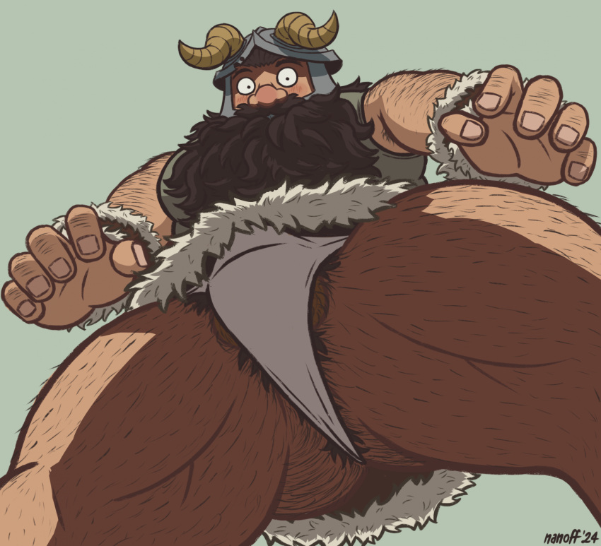 1boy alternate_body_hair anal_hair armpit_hair armpit_hair_peek ass_hair ass_visible_through_thighs bara beard briefs brown_hair bulge constricted_pupils crotch dungeon_meshi dwarf excessive_pubic_hair facial_hair fake_horns feet_out_of_frame foreshortening from_below hairy helmet highres horned_helmet horns knuckle_hair leg_hair long_beard male_focus male_pubic_hair male_underwear muscular muscular_male nanoff o_o panties pantyshot perineum pubic_hair senshi_(dungeon_meshi) solo standing testicle_peek thick_arm_hair thick_ass_hair thick_mustache thick_thighs thighs underwear very_hairy very_long_beard white_male_underwear