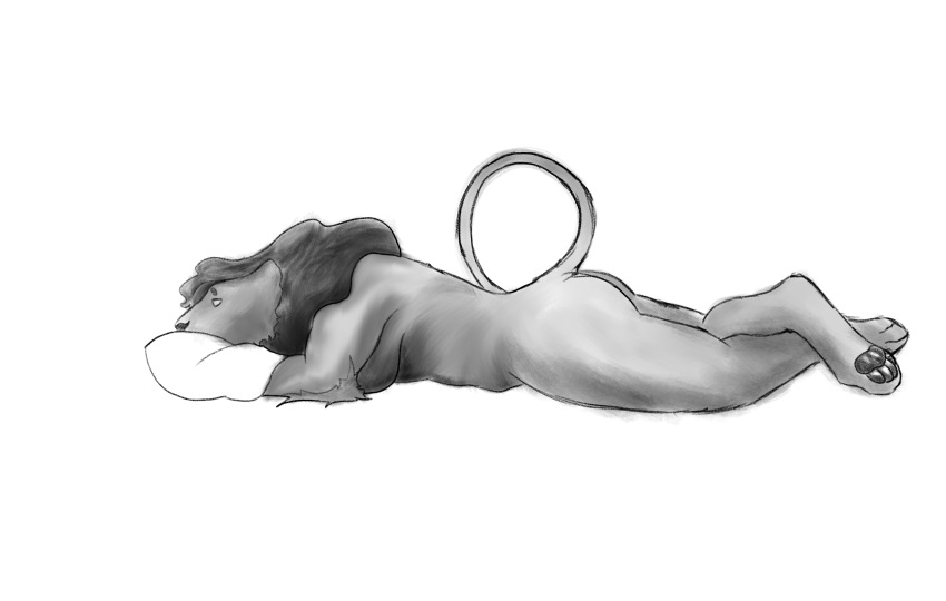 absurd_res anthro audra_(lionoob) felid female greyscale hi_res lion lions_den_artwork lying mammal monochrome nude pantherine solo tasteful_nudity