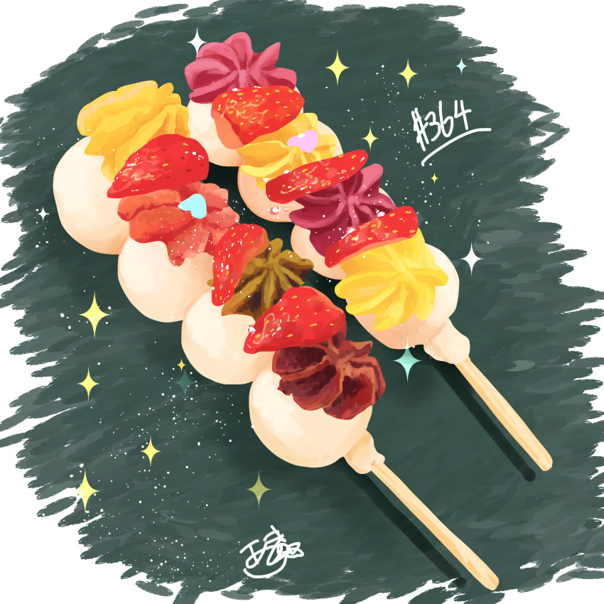 absurdres dango food food_focus fruit highres no_humans original skewer still_life strawberry takisou_sou wagashi