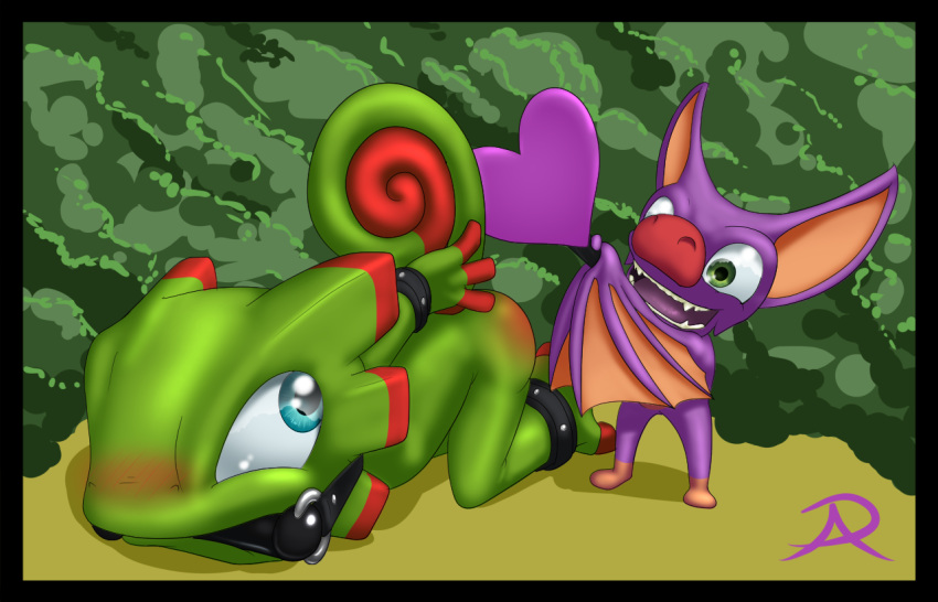 anthro bat bdsm bondage bound chameleon dominatrix duo gag laylee leather lizard mammal paddle playtonic_games radasus reptile scalie size_difference small_dom_big_sub spanking teasing yooka yooka-laylee