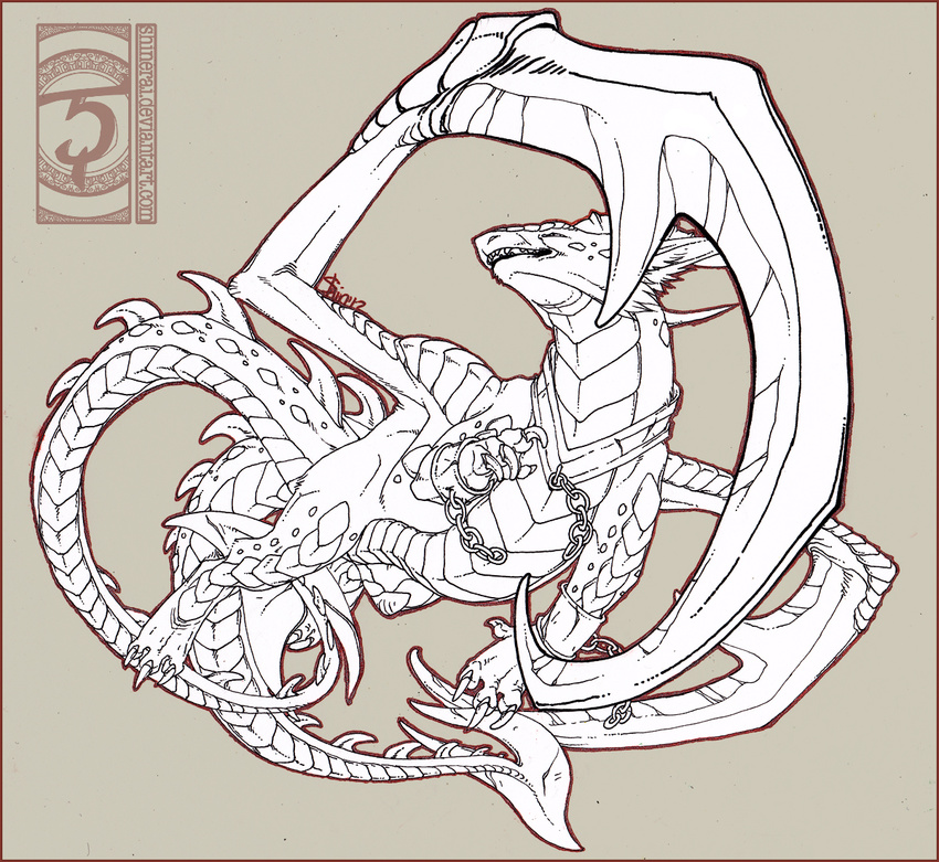 2012 claws dragon open_mouth scales shinerai solo spines teeth traditional_media_(artwork)