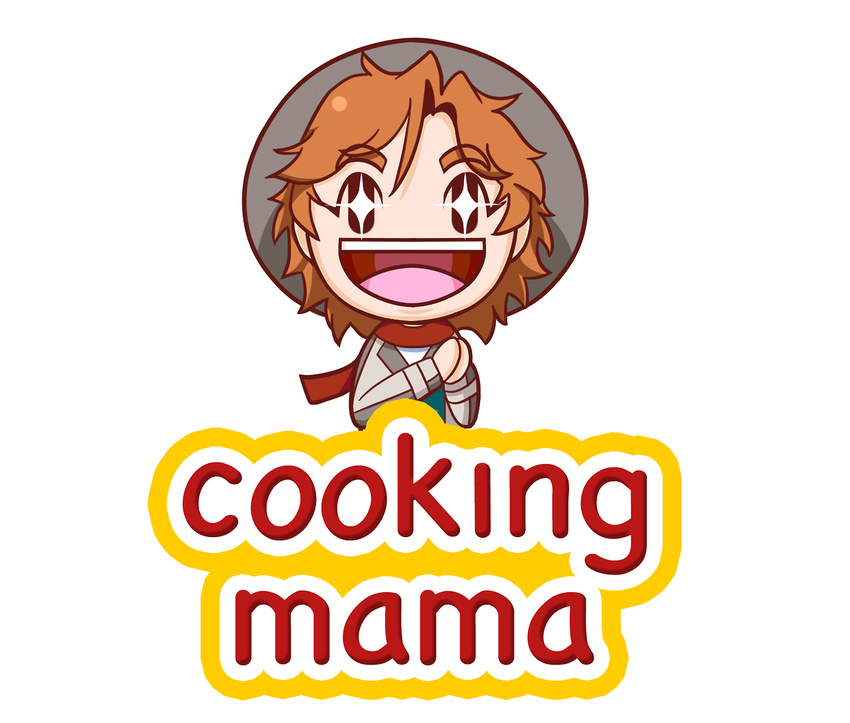 1boy brown_hair cooking_mama cowboy cowboy_hat ensemble_stars! hat mam_(ensemble_stars!) mikejima_madara parody short_hair smile solo western