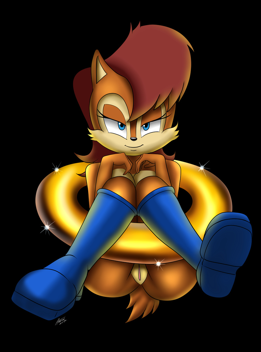 2017 absurd_res andersonicth anthro big_breasts blue_eyes breasts chipmunk female hair hi_res mammal nude pussy red_hair rodent sally_acorn smile solo sonic_(series)