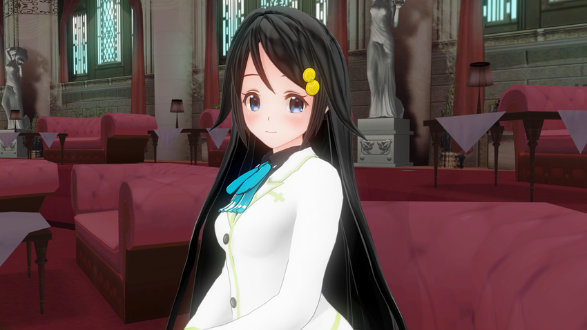 1girl 3d black_hair blue_eyes custom_maid_3d_2 izumi_reina musaigen_no_phantom_world solo white_dress