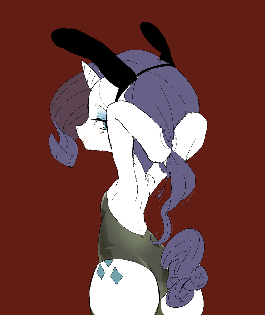 anthro blush chibi clothing equine female friendship_is_magic hair horn looking_back mammal my_little_pony rarity_(mlp) solo standing swimsuit thick_thighs unicorn yajima