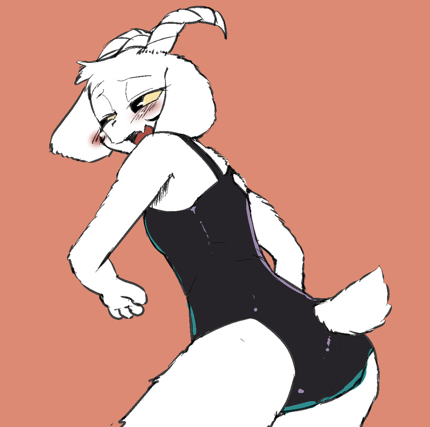 anthro blush caprine clothed clothing female fur goat horn mammal open_mouth solo swimsuit tongue toriel undertale video_games yajima