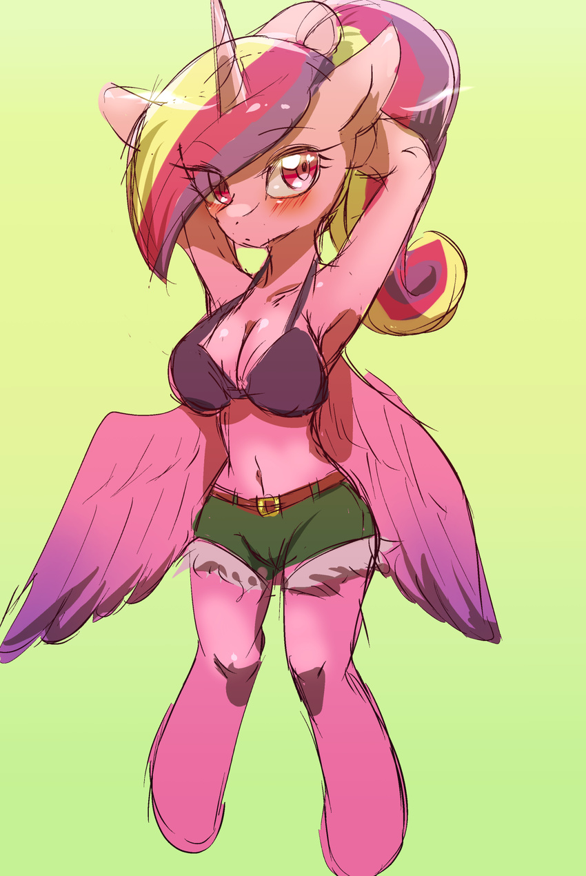 anthro blush bra breasts camel_toe clothing equine female friendship_is_magic horn mammal my_little_pony princess_cadance_(mlp) sketch solo standing tight_clothing underwear wide_hips winged_unicorn wings yajima