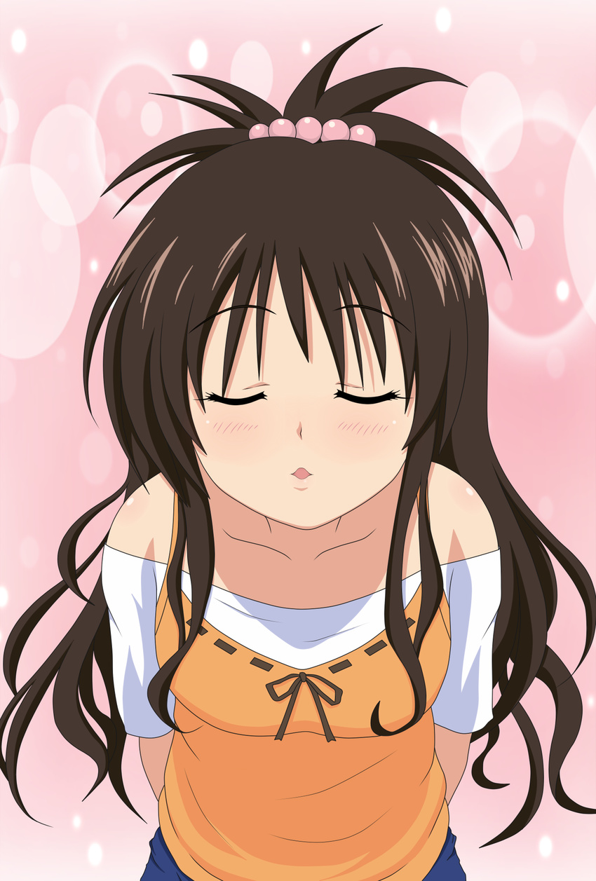 brown_hair closed_eyes hair_bobbles hair_ornament highres incoming_kiss long_hair solo to_love-ru yuuki_mikan