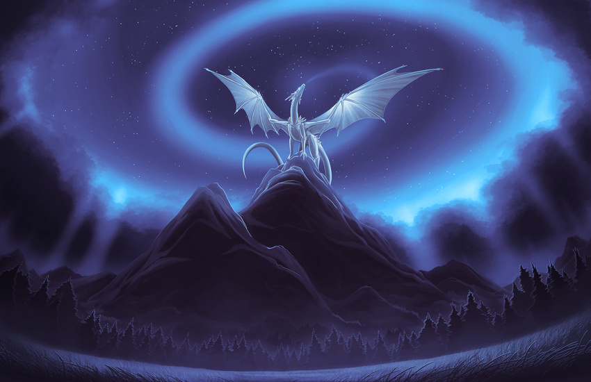 ambiguous_gender chromamancer claws detailed_background dragon feral membranous_wings night outside scalie sky standing star starry_sky western_dragon wings