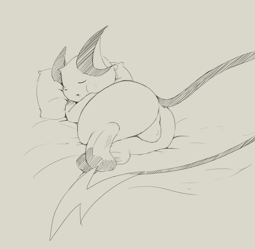 balls eyes_closed male monochrome nintendo pok&eacute;mon raichu sleeping solo somnamg video_games