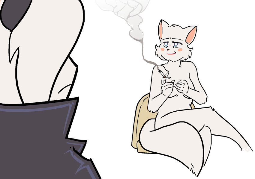 age_difference anthro augustus_(bcb) bittersweet_candy_bowl breasts cat cigarette duo feline female fur lucy&rsquo;s_mom_(bcb) male male/female mammal mature_female mother parent sitting smoke smoking teenager unknown_artist white_fur young