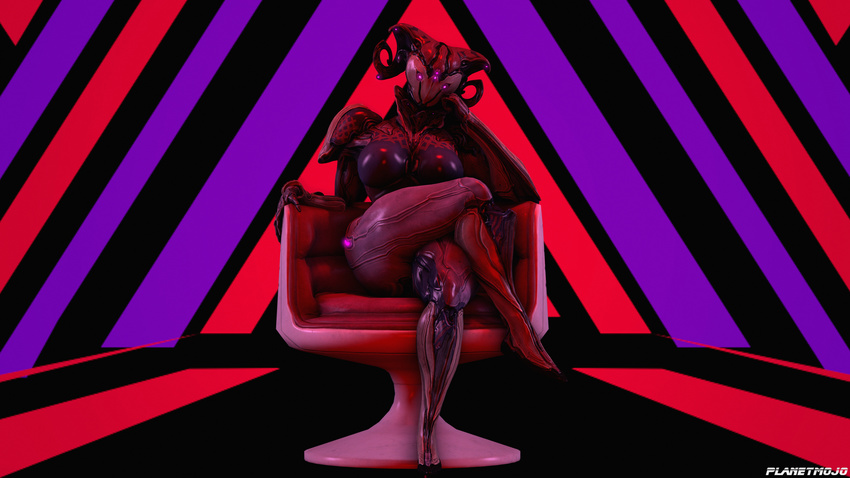 2017 3d_(artwork) absurd_res alien big_breasts big_butt breasts butt chair cross_legs digital_media_(artwork) eyeless faceless female female/female glowing hi_res huge_breasts humanoid machine me!me!me! mirage_(warframe) not_furry planetmojo presenting robot shiny sitting solo source_filmmaker tenno thick_thighs video_games voluptuous warframe