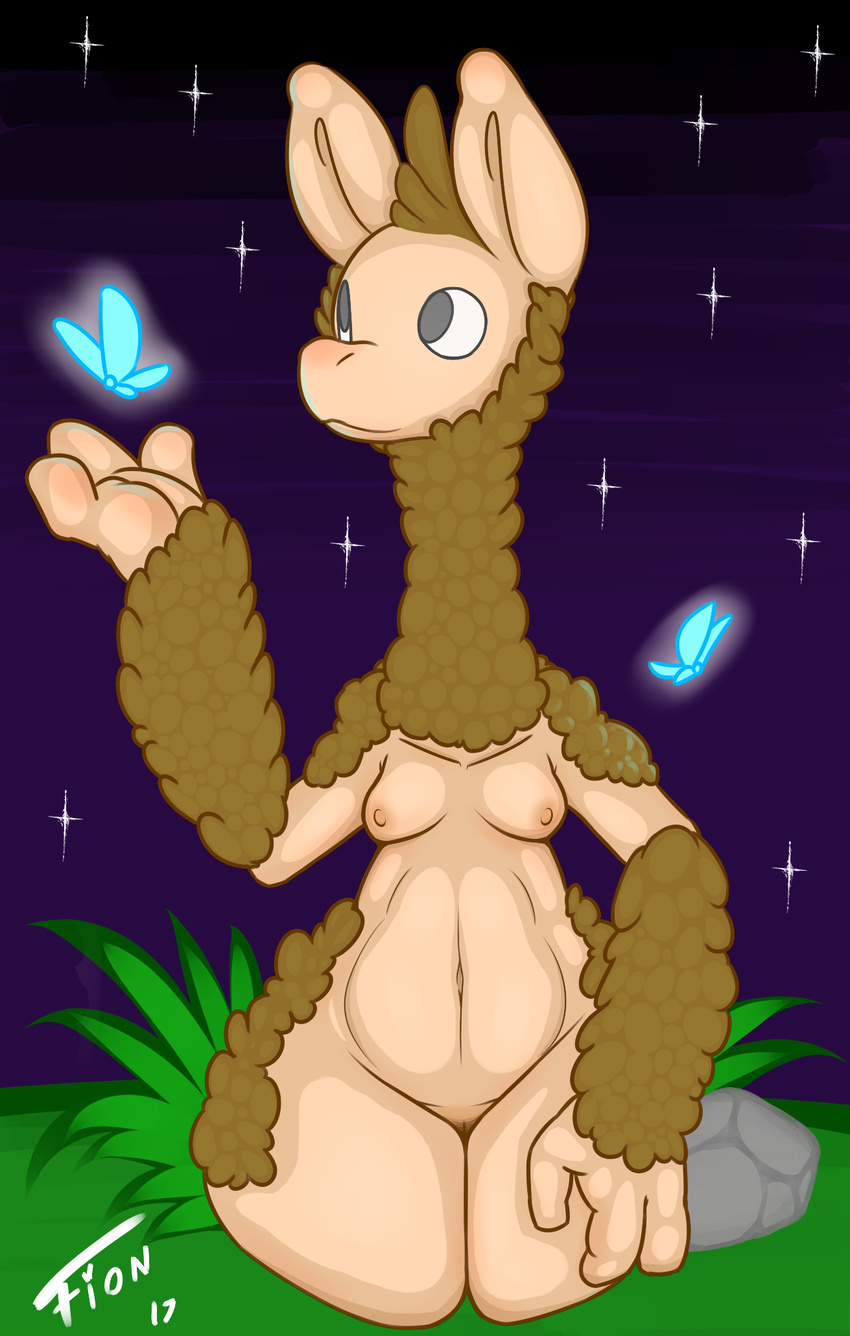 2017 anthro areola breasts camelid digital_media_(artwork) female fionthebunny llama mammal navel nipples nude pussy simple_background slightly_chubby solo