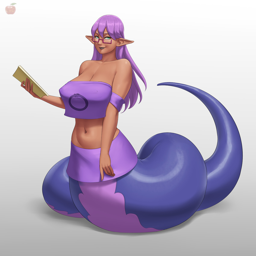 2017 animal_humanoid breasts cleavage clothed clothing eyewear female glasses hair humanoid lamia lvl monster_girl_(genre) purple_hair reptile scalie snake solo