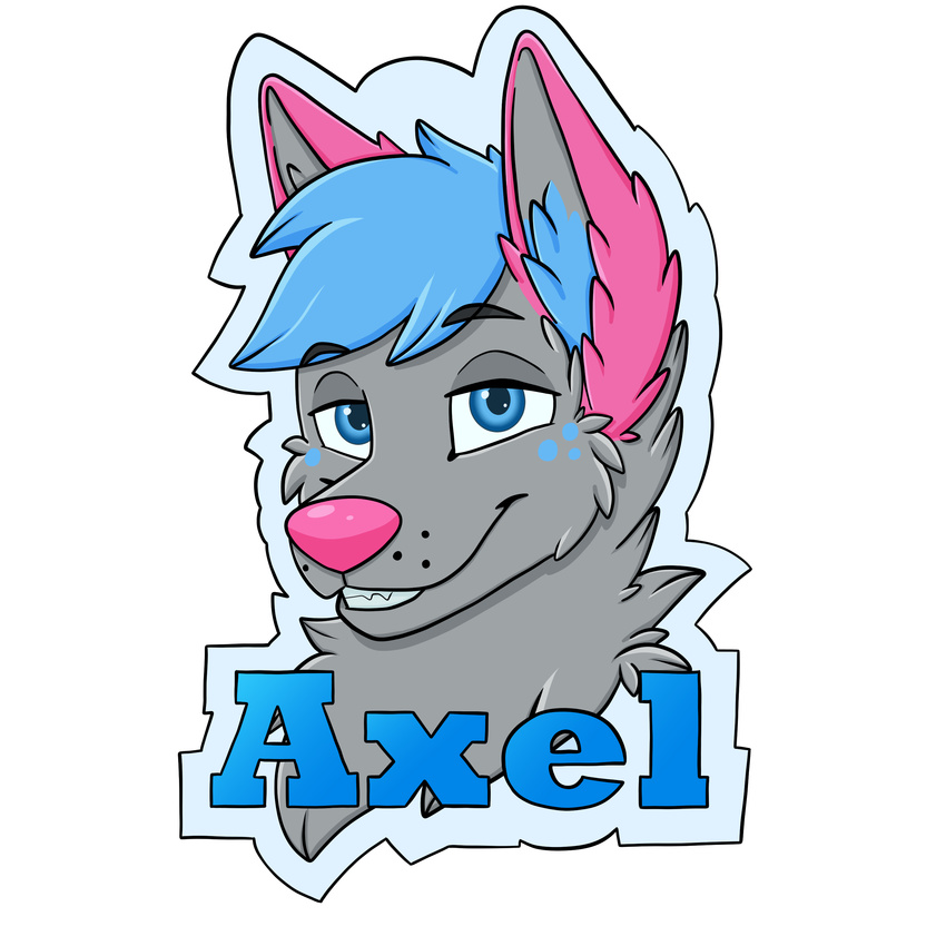 axel badge canine grin male mammal smile snootbooper wolf