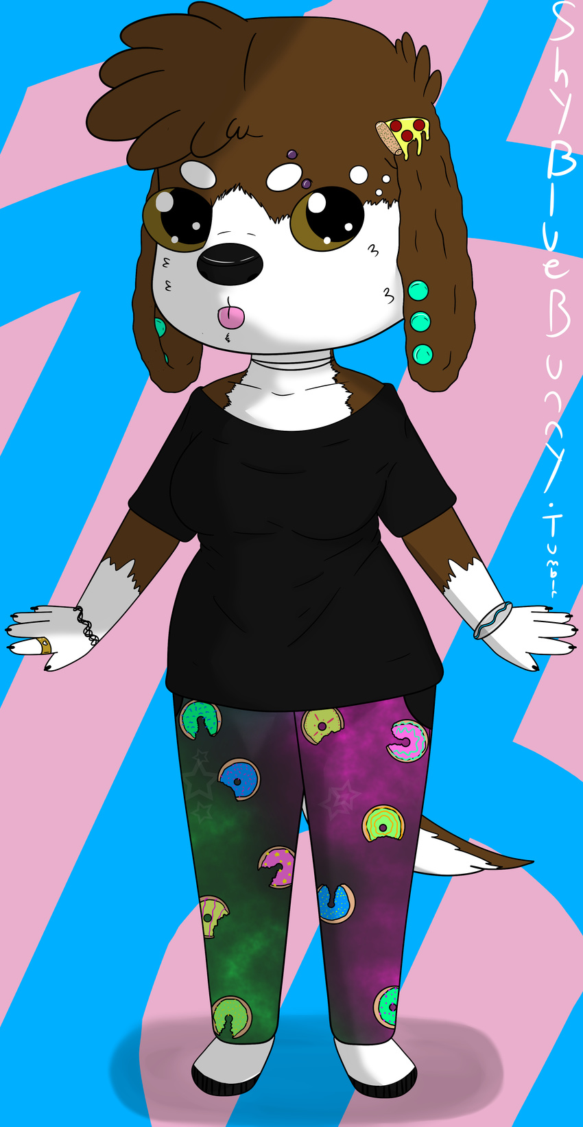 anthro blackfluffybunny canine clothed clothing digital_media_(artwork) dog dolly female hairclip looking_at_viewer mammal model_sheet piercing simple_background solo tongue