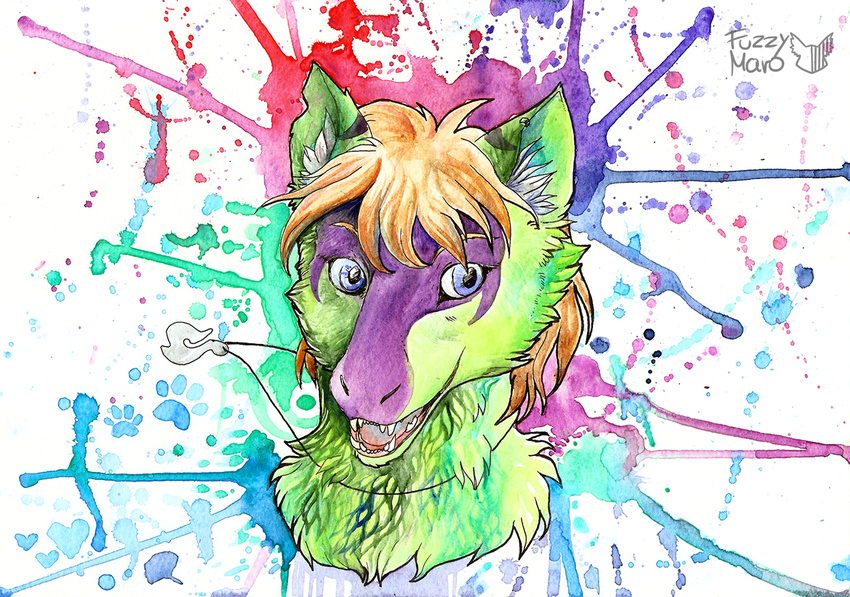 fuzzymaro happy portrait sergal smile traditional_media_(artwork) watercolor_(artwork)