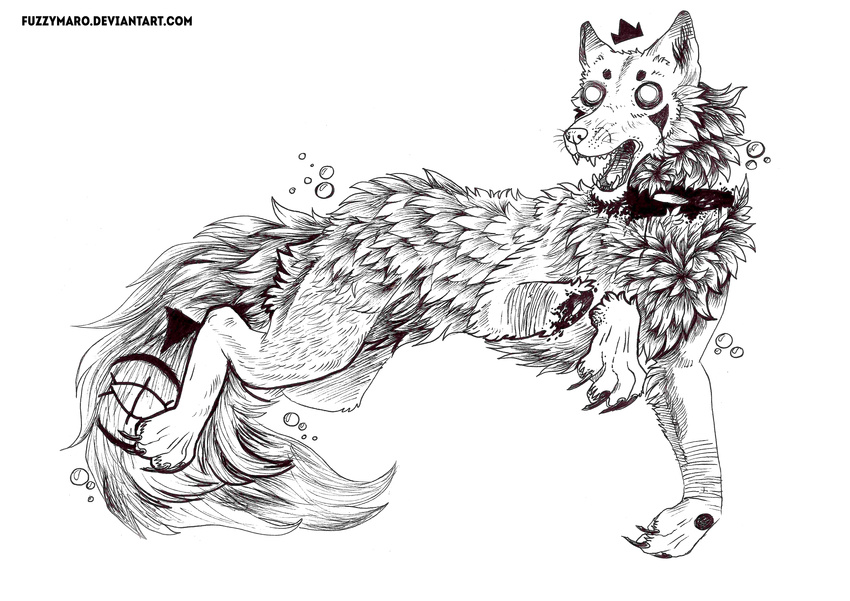 ambiguous_gender canine feral floating fuzzymaro ghost mammal monochrome simple_background spirit traditional_media_(artwork) white_background wolf
