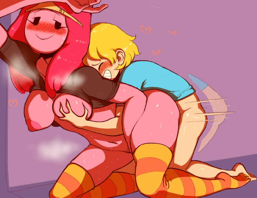 &lt;3 adventure_time ambiguous_penetration big_breasts blonde_hair blush breasts butt cartoon_network chung-sae clothing crown female finn_the_human hair human humanoid legwear male male/female mammal nipples penetration princess_bubblegum smile smirk stockings teeth