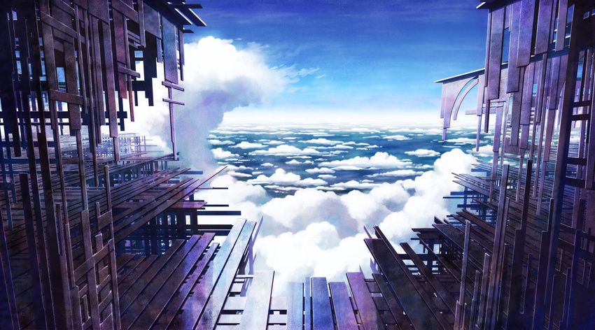 architecture blue_sky cloud construction day highres no_humans ocean original reflection scenery science_fiction sky