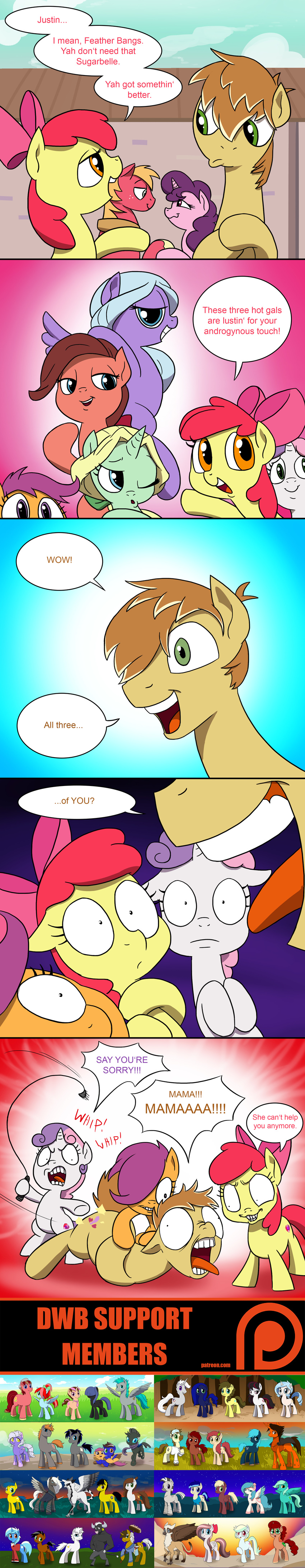 2017 apple_bloom_(mlp) big_macintosh_(mlp) brown_hair comic cutie_mark dear_darling_(mlp) dialogue doublewbrothers earth_pony english_text equine feather_bangs_(mlp) feathered_wings feathers female feral fond_feather_(mlp) friendship_is_magic group hair hair_bow hair_ribbon hi_res horn horse looking_at_viewer male mammal my_little_pony pegasus penis pony ribbons scootaloo_(mlp) smile sugar_belle_(mlp) sweetie_belle_(mlp) swoon_song_(mlp) text unicorn wings young