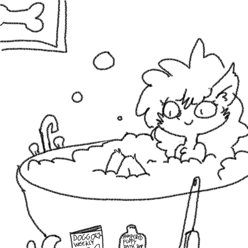 bath bathing black_and_white canine chest_tuft english_text eyelashes female ghoul_school hair magazine mammal monochrome scooby-doo_(series) shampoo smile solo text tjpones tuft were werewolf winnie_werewolf