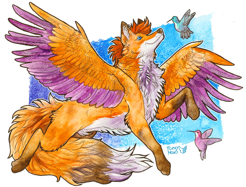 canine feral flying fox fuzzymaro happy mammal traditional_media_(artwork) watercolor_(artwork)