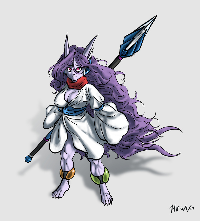 2017 anklet anthro aquatic_dragon breasts cleavage clothed clothing dragon female freedom_planet gi hair honeyviper horn hybrid jewelry long_hair mammal melee_weapon polearm red_eyes sash_lilac scarf solo spear video_games weapon