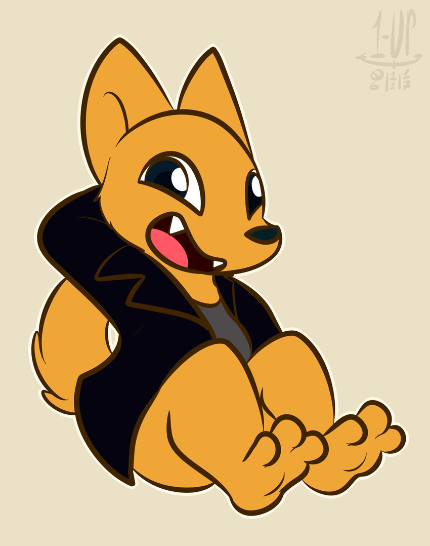 1-upclock ambiguous_gender anthro canine clothed clothing feet foot_fetish fox fur gregg_(nitw) looking_at_viewer mammal night_in_the_woods paws simple_background smile solo toes video_games