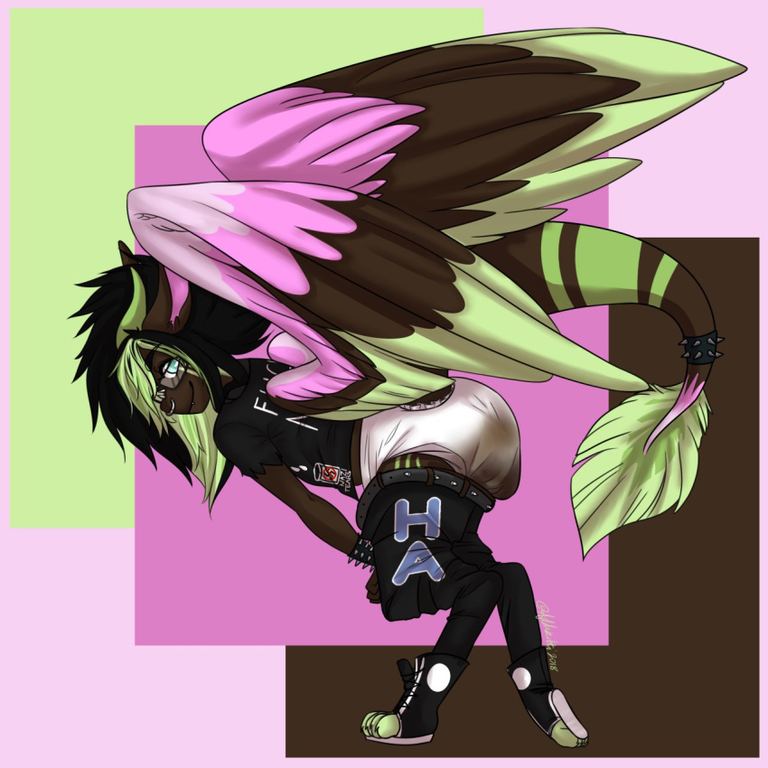 angel_dragon anthro bent_over biped claws clothed clothing diaper digitigrade dragon eyewear feathers feces footwear fur glasses hair looking_at_viewer male messy_diaper multicolored_feathers multicolored_fur multicolored_hair pants_down partially_clothed scat shoes soiling solo sriiracha toe_claws twixxel_minty