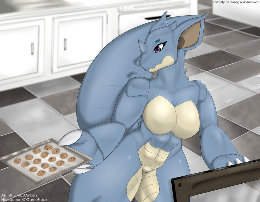 anthro breasts casual_nudity claws cookie female food horn kitchen nidoqueen nintendo oven pok&eacute;mon pok&eacute;morph skydog solo video_games