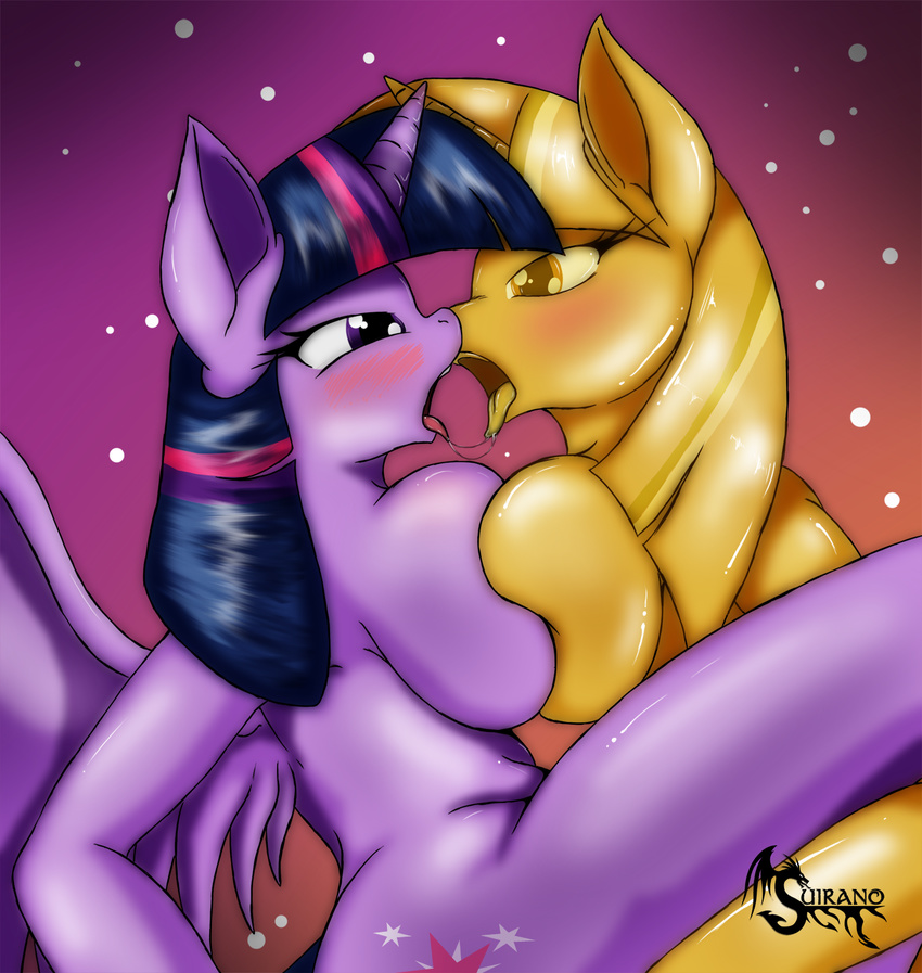 2014 anthro anthrofied big_breasts breast_squish breasts duo equine fan_character female female/female friendship_is_magic fur hair hi_res horn kissing mammal multicolored_hair my_little_pony nude purple_fur purple_hair side_boob suirano twilight_scepter_(mlp) twilight_sparkle_(mlp) two_tone_hair unicorn