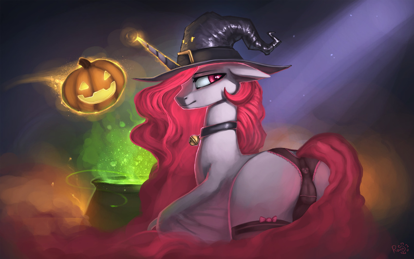 16:10 2015 alternate_color bell_collar butt camel_toe cauldron clothing collar equine feathered_wings feathers female feral food friendship_is_magic fruit glowing hair halloween hat holidays horn jack_o'_lantern legwear levitation long_hair magic mammal my_little_pony panties princess_celestia_(mlp) pumpkin rain-gear solo stockings underwear white_feathers winged_unicorn wings wizard_hat
