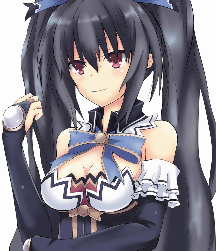 1girl bare_shoulders black_hair detached_sleeves medium_breasts neptune_(series) noire red_eyes solo twintails