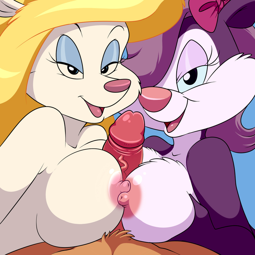 2017 animaniacs anthro areola big_breasts breasts double_titfuck duo_focus erection faceless_male female fifi_la_fume group group_sex half-closed_eyes hi_res lonbluewolf looking_at_viewer male male/female mammal minerva_mink mink mustelid nipples open_mouth penis sex skunk threesome tiny_toon_adventures titfuck tongue warner_brothers