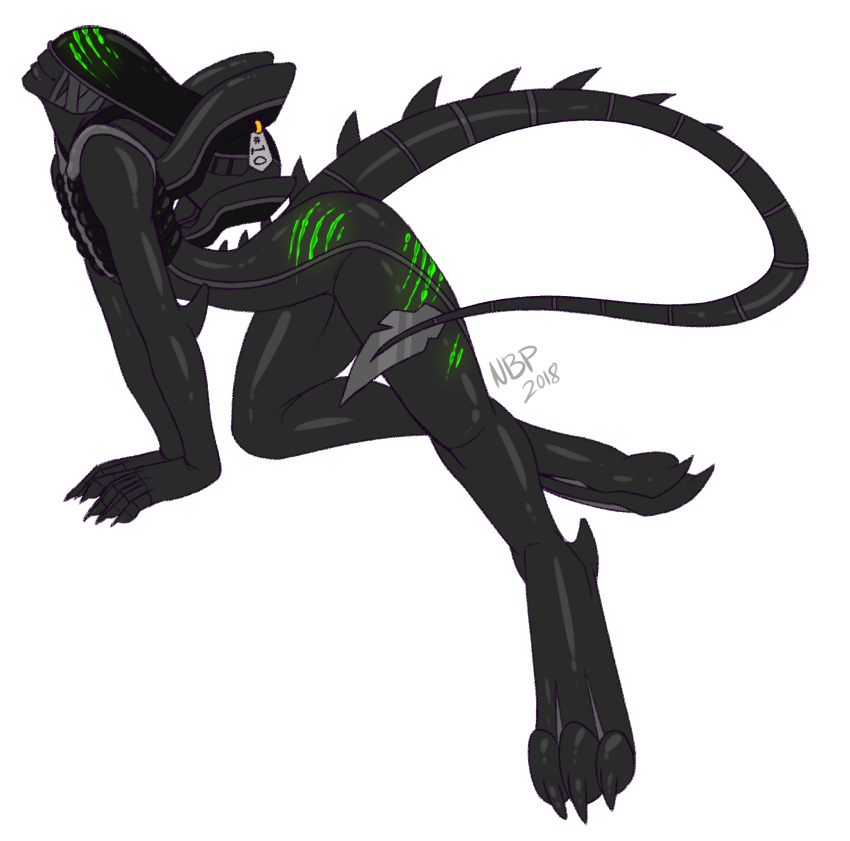 10(nbp) 2018 alien alien_(franchise) alpha_channel anthro digital_media_(artwork) eyeless fan_character female flat_chested hi_res humanoid mammal nightmarebearpuff scar signature simple_background slim smile solo transparent_background xenomorph