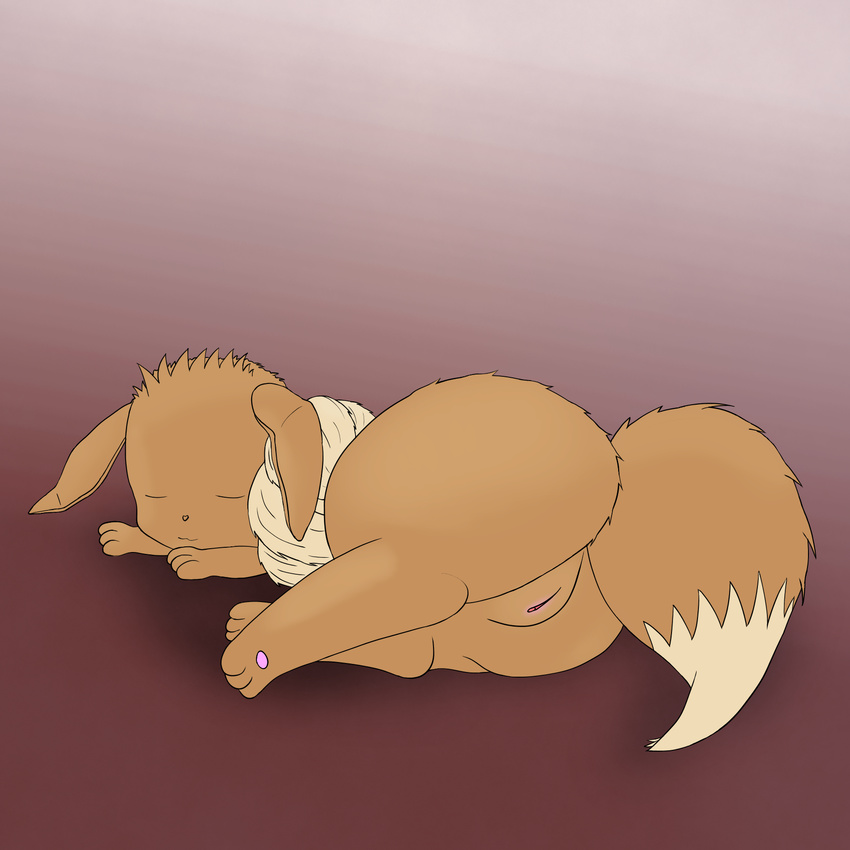 brown_fur brown_tail butt clitoris eevee eyes_closed female feral fur hi_res humanoid_pussy lying nintendo paws pok&eacute;mon purple_background pussy quadruped rear_view simple_background sleeping solo video_games yinvets_petisse
