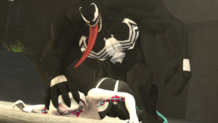 3d_(artwork) 5_fingers claws digital_media_(artwork) female hi_res human humanoid male male/female mammal marvel mrflaptastic muscular not_furry nude penis sex source_filmmaker spider-gwen spider-man_(series) symbiote teeth venom_(spider-man) video_games