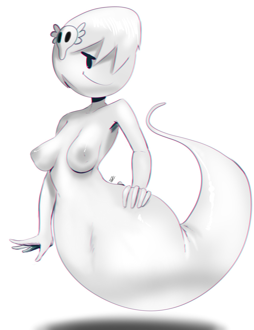 areola breasts carrie_krueger cartoon_network chromatic_aberration female ghost hair hair_ornament hand_on_hip hi_res nipples not_furry nude simple_background smile solo spirit the_amazing_world_of_gumball thehumancopier white_background wide_hips