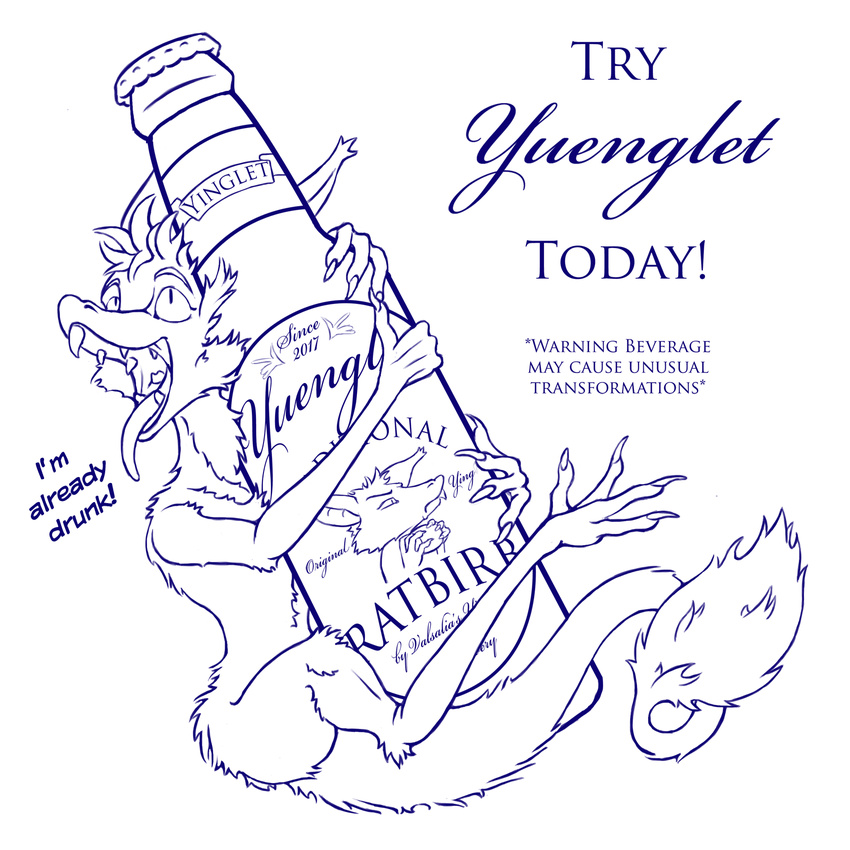 alcohol beer beverage bottle claws dialogue drunk floof fuzz happy hug ink invalid_tag label ratbird teeth yinglet yuenglet yuengling yuenglit