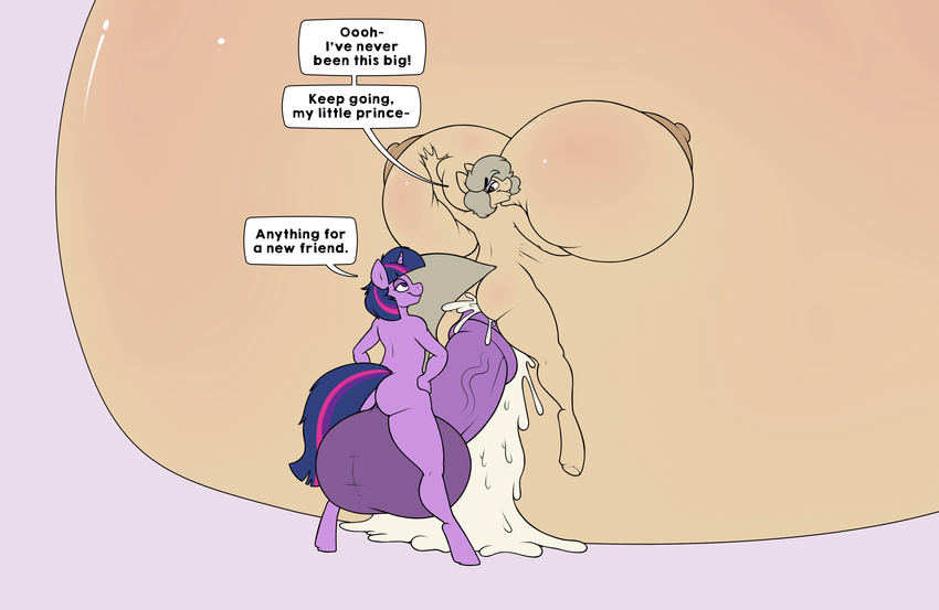 2016 animal_genitalia animal_penis anthro balls belly big_balls big_belly big_breasts breasts crossgender cum cum_belly cum_inflation dialogue duo english_text equine equine_penis excessive_cum fan_character female friendship_is_magic hellen_lockheart hi_res horn horse huge_balls huge_breasts hyper hyper_balls hyper_belly hyper_breasts hyper_cum hyper_penis inflation male male/female mammal my_little_pony penis pony stunnerpony text twilight_sparkle_(mlp) unicorn what