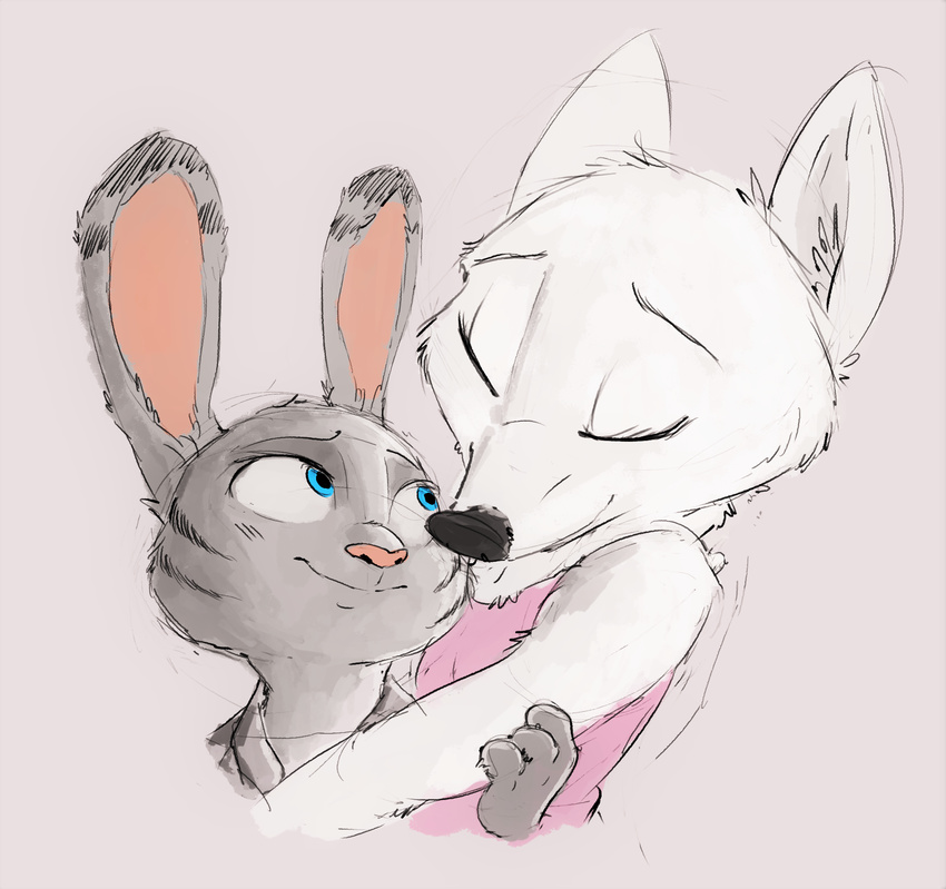 2017 anthro arctic_fox blue_eyes canine clothed clothing disney duo expression_meme eyes_closed female fox fur grey_fur hi_res hug jack_savage lagomorph looking_at_partner male male/female mammal rabbit romantic_couple simple_background skye_(zootopia) sprinkah white_background white_fur zootopia