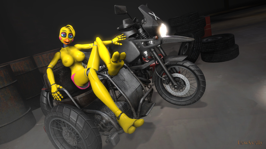 3d_(artwork) chica digital_media_(artwork) feet five_nights_at_freddy's hawkvally motorcycle paws toes vehicle video_games