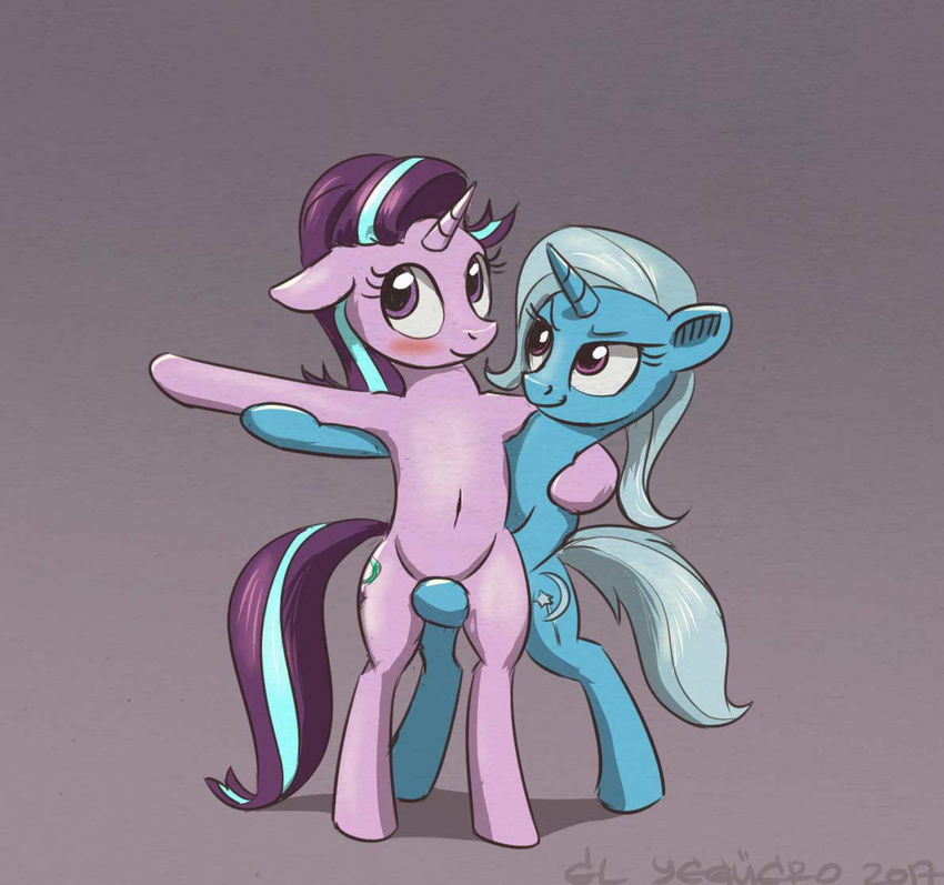 2017 blush cutie_mark duo el-yeguero equine female feral friendship_is_magic grey_background hair horn mammal multicolored_hair my_little_pony simple_background starlight_glimmer_(mlp) trixie_(mlp) two_tone_hair unicorn