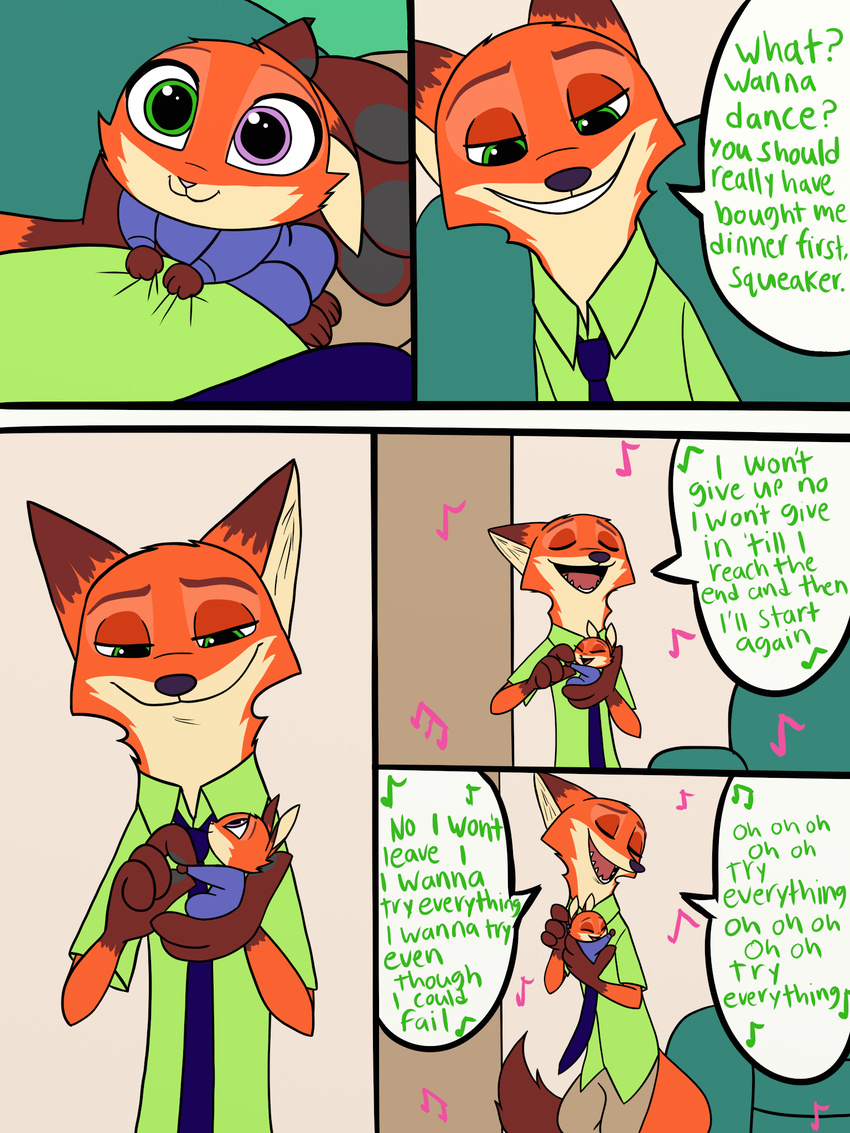 2017 4_fingers anthro canine clothed clothing comic cub disney english_text father female fox fur heterochromia hi_res hybrid lagomorph male mammal necktie nick_wilde parent rabbit skeletonguys-and-ragdolls speech_bubble text violet_(zootopia) young zootopia