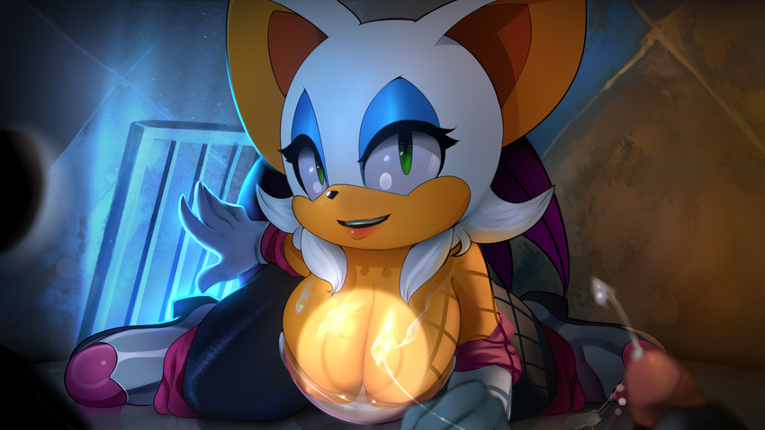 anthro bat big_breasts breasts cleavage clothed clothing digital_media_(artwork) female green_eyes hair looking_at_viewer mammal plantpenetrator rouge_the_bat smile solo sonic_(series) white_hair