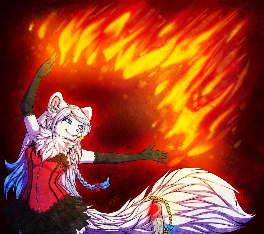 2013 5_fingers anthro blue_eyes braided_hair breasts clothed clothing feline hair hybrid liger mammal neotheta pink_nose white_hair
