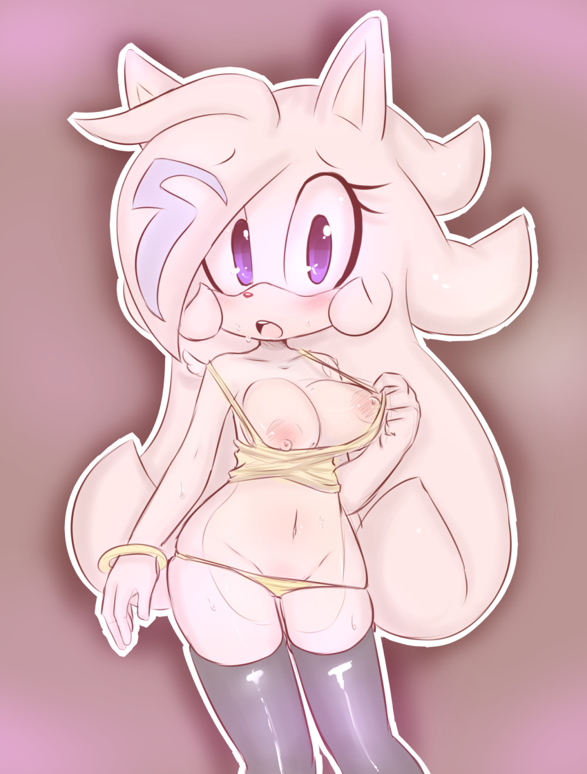 anthro blush bracelet breasts clothed clothing eyelashes fan_character female hair hearlesssoul jewelry legwear long_hair navel nipples open_mouth panties partially_clothed solo sonic_(series) stockings summer_the_hybrid sweat underwear